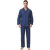 GLOBAL Pigiama Uomo 100% Cotone, Set Biancheria da Notte Lungo Traspirante | Due pezzi leggero adatto tutto l'anno, Camicia con tasche, coulisse pantalone, tessuto confortevole per il riposo notturno