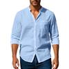 Volemo Camicia in lino, da uomo, a maniche lunghe, senza collo, per il tempo libero, estiva, spiaggia, vestibilità regolare