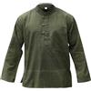 SHOPOHOLIC FASHION Camicie da Uomo Hippy con Colletto a Fascetta in Tessuto di Canapa Tinta Unita, Verde, 2XL