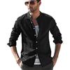 LVCBL - Camicia da uomo a maniche lunghe, estiva, per il tempo libero, in lino, vestibilità normale, 02 nero, XXXL