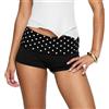 Betrodi Pantaloncini da donna a pois pieghevoli Y2k sexy a vita bassa ripiegabile micro mini yoga pantaloncini slim fit lounge per uscire, Moda Nero, M