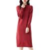 Ailaile Abito in maglia in 100% lana merino da donna, a manica lunga, con scollo a O, a metà lunghezza, pullover, girocollo, autunno inverno, Oro rosso., M
