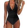 Falafoty Costume da Bagno Un Pezzo Femminile, Guainante Pancia Piatto Push Up Imbottito Costume da Bagno, Sexy Scollo a V Profondo Costumi, Nero 1, 54-56 Taille Tall