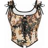 Scarlet Darkness Corsetto da donna rinascimentale, con lacci, motivo floreale, corpetto con ossatura, Marrone floreale, 18