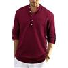 Enlision Estivi da Uomo Camicia in Cotone Lino a Manica Lunga con Bottoni Spiaggia Regular Fit Uomo Borgogna Colore Puro Classico Lavoro Shirts S