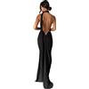 JUMISEE Abito lungo da donna, sexy, monospalla con schiena scoperta, elegante, increspato, senza maniche, abito da sera, abito da cocktail, nero, M