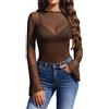 Avidlove Top in rete per le donne Camicette a maniche lunghe a campana Sexy per uscire camicia abiti estivi trasparenti 2025, Marrone, L