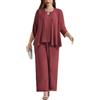 Hanna Nikole Curvy Ladies Chiffon 3 Pezzi Set Canotta Senza Maniche Cardigan Pantaloni Outfit Adatto per Riunioni di Lavoro e Occasioni Formali Rosso 52 Plus
