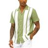 CTU Camicia da bowling vintage da uomo, in cotone e lino, a maniche corte, con bottoni, top estivo