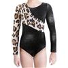 XiaoMoSha Body Ginnastica Artistica Bambina Manica Lunga/Senza Maniche Body Danza Bambina Body Ginnastica Ritmica per Bambine e Ragazze, Bianco-leopardo, 4-5 Anni