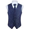 HISDERN Set di gilet e cravatta jacquard floreali classici da uomo in paisley floreale e tasca quadrata