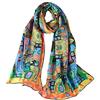 JWSilk Sciarpa lunga in seta Charmeuse Stampa artistica classica, Turchese, 63 x 17