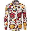 PARKLEES Camicia da uomo in cotone e lino, anni '70, disco, retrò, motivo tradizionale, stampato, a maniche lunghe, con chiusura a bottoni, Beige giallo., M