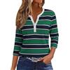 YUTILA Maglietta da donna a righe maniche a 3/4, scollo a V, in cotone, a maniche lunghe, basic casual, Streetwear Henley, Verde con blocco di colore nero, M