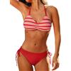 CUPSHE Bikini da donna con spalline intrecciate posteriori, a righe, reversibile, costume da bagno in due pezzi, rosso corallo, XL