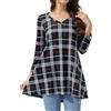 Enmain Maglietta Lunga Donna Plaid Nero a Maniche Lunghe Camicetta Ampia Elegante Camicetta Lunga Scollo V Elasticizzato XL