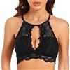 SHEKINI Bralette da donna in pizzo a collo alto imbottito in pizzo senza fili reggiseno con scollo all'americana floreale crop top reggiseno, Nero , L