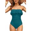 Holipick, Costume da bagno da donna intero, senza spalline, a fascia, per il controllo della pancia, con volant, snellente, Verde acqua, XL