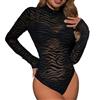 EMOTTOS Body da donna in pizzo sexy, manica lunga in rete trasparente stampata a fiocchi, scollo rotondo per vedere attraverso la tuta da donna, body femminile sexy da club(02ZEBRA-M)