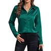 IBAOTORONI Camicie da donna in raso con bottoni, a maniche lunghe, con colletto classico, in seta, con bottoni, top da lavoro casual, verde scuro, M