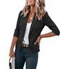 IDEALSANXUN Blazer da Donna in Lino Corto Casual con Maniche a 3/4 Leggero Primaverile Estivo Giacche Top, Nero, X-Large