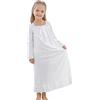 Flwydran Ragazze Camicia da Notte Cotton Vintage Stile Vittoriano - età 3-12 - Bianche Tinta Unita