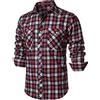 PARKLEES Camicia da uomo per il tempo libero, vestibilità normale, con bottoni, a quadretti, in flanella, con tasche, Oltremare rosso, XL