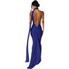 JUMISEE Abito lungo da donna, sexy, monospalla con schiena scoperta, elegante, increspato, senza maniche, abito da sera, abito da cocktail, Blu navy, S