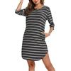 Vlazom Camicia da Notte Donna Cotone a Righe Manica 3/4 con Tasche Lunga Fino Ginocchio，Grigio Scuro，XXL