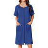 Ekouaer Accappatoio corto da donna con cerniera, leggero, con stampa floreale, con tasche, taglie S-3XL, Blu scuro, XX-Large