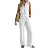 Fakanhui Set di 2 pezzi in lino da donna, outfit estivi, con giacca e pantaloni a gamba larga, per affari, casual, vacanza, lavoro, bianco, XS