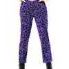Mamatayoe Acquerello. Pantaloni Lunghi Stampati da Donna di Colore Viola per Autunno Inverno. Pantaloni Eleganti Dritti in Cotone con Vita Incrociata e Tasche Laterali.
