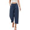 Niwicee Pantaloni Donna Estivi Lino Eleganti Casual Pantaloni 3/4 Leggeri Comodi Pantaloni Larghi Pantaloni Tinta Unita Donna con Tasche Coulisse Cotone e Lino Vita Alta Pants (Blu, L)