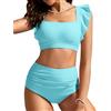 Kate Kasin Bikini da donna a vita alta, con volant, controllo della pancia, copertura completa, costume da bagno sfacciato in due pezzi