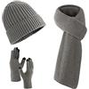 Villand 3 Pezzi Cappelli Sciarpa con Guanti Touchscreen per Uomini e Donne, Set Unisex per il Freddo con Foderato in Pile e Borsa Regalo (Grigio)