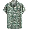 PARKLEES Camicia da uomo in cotone e lino, stile vintage anni 70, con motivo retrò, a maniche corte, con bottoni, 3XL