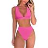 fatty tiger, Bikini da donna a vita alta, perizoma sexy brasiliano a triangolo, top a scollo a V profondo, costumi da bagno a due pezzi, Rosa chiaro, S