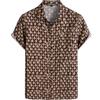 PARKLEES Camicia da uomo in cotone e lino, stile vintage anni 70, con motivo retrò, a maniche corte, con bottoni, S