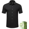 Casey Kevin Camicia Uomo Maniche Corte bambù Estiva Camicie Casual Business con Taschino Regular Fit Bottoni Imitazione Conchiglia