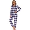 Mnemo Home - Pigiama da donna lungo in flanella, 100% cotone in flanella, Blu e bianco., S