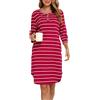 Vlazom Camicia da Notte Donna Cotone a Righe Manica 3/4 con Tasche Lunga Fino Ginocchio，Rosso，L
