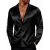 PJ Paul Jones Camicie da Uomo in Raso Lucido a Maniche Lunghe, con Bottoni in Seta, con Papillon, Nero, L