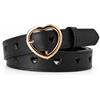 JILLICK Cintura in vita da donna nera con fibbia a cuore oro regolabile in pelle elasticizzata elastica per abiti jeans abiti a vita alta, corsetto, sottile, catena, dimensioni, strass, Boho, stampa