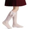 Himcus 3 paia di calzini al ginocchio per ragazze, in cotone, lunghezza scuola, senza cuciture, comodi, tinta unita, per bambini e bambine, con nastri e fiocco, rosa, 4-6 Years