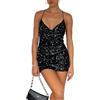 EMOTTOS Mini Abito di Luccichio, Donne Sexy Backless Halter Dress con Fodera, Morbido Swing Hem Bodycon Dress, Shiny Tube Club Cocktail Party Pencil Dresses (Nero/Argento, S-XL)