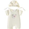 JCOPLY Vestiti Neonato Bambino Pagliaccetto Estate Orso Ricamo Manica Corta Tuta Waffle Tutina Maglia Tuta Bambino Un Pezzo Completo con Cappello Set, bianco, 0-3 Months