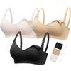 HOFISH - Confezione da 3 bralette da donna senza cuciture, per allattamento al seno, con estensori e clip extra, XL