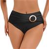 NLAND Costume da Bagno Donna Bikini a Vita Alta Slip Bikini Elegante con Design Circolare da Bagno Ruched Bassa Spiaggia Pantaloncini,Nero XL