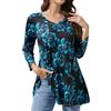 Enmain Maglietta Lunga Donna Floreale a Maniche Lunghe Camicetta Ampia Elegante Camicetta Lunga con V Elasticizzato Nero&Blu 5XL