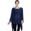 CuteSwan Camicetta da donna in chiffon Lagenlook con maniche a pipistrello casual sciolto caftano tunica top camicetta, Soild Navy, Taglia unica